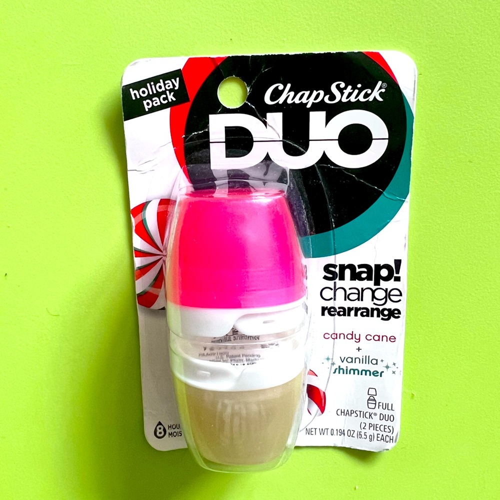 1 VHTF Chapstick DUO Candy Cane + Vanilla Shimmer Lip Balm SNAP Change Rearrange